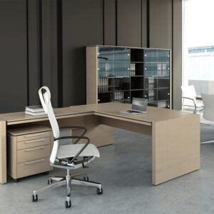Percy – Bow Front Wood Finish Executive Desk with Optional Return