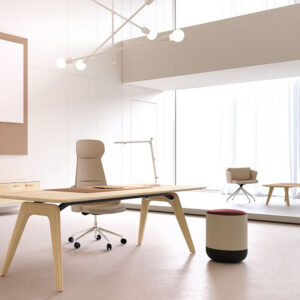 Forza 1 – Modern Sturdy Wood Veneer Oak Top, White, Executive Desk With A Leg