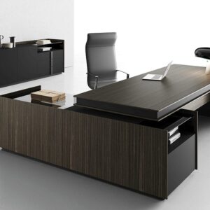 Elena Sturdy Modern Executive Desk with Credenza Unit and Optional Side Glass Table