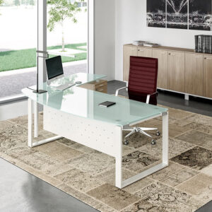 Bonnie 1 Glass Top Ring Leg Executive Desk With Rounded Front Main Image