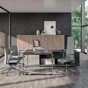Enrique 1 Sleek Loop Ring Leg Executive Desk With Optional Return & Supporting Pedestal Maim Img