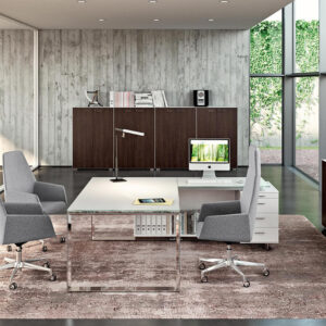 Enrique 3 Glass Top Ring Leg Executive Desk