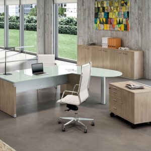 Linda L Shaped Glass Top Executive Desk With Return