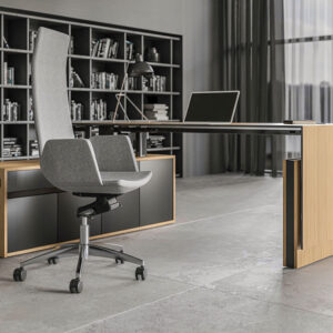 Fadey Veneer Top Executive Desk With Panel Legs And Optional Credenza Unit Featured Image