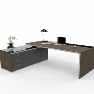 Alayna – Melamine Executive Desk With Glass And Leather Optional Credenza 02