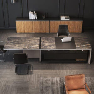 Aviana 2 – Polished Stone Executive Desk With External Lag And Optional Credenza 02