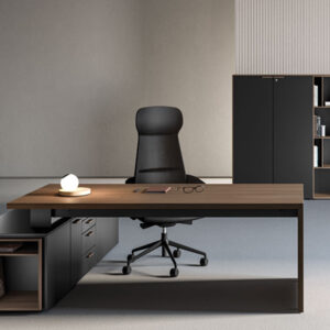 Sienna – Slab Leg Executive Desk With Optional Return, Leather Insert And Credenza Unit