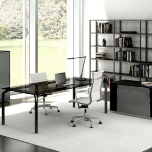 Vinny – Executive Desk With Clear Glass Top And Optional Credenza Unit