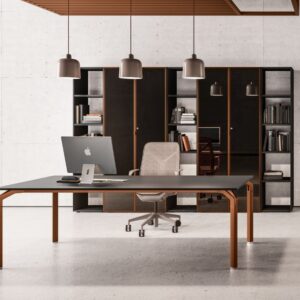 Vinny 6 – Executive Desk With Lacquered Top And Optional Return & Credenza Unit