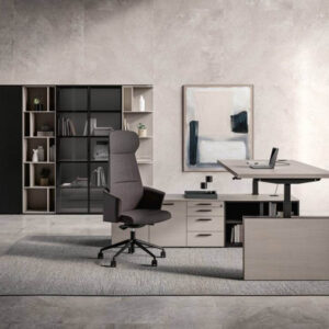 Sergio 1 Wood Veneer Height Adjustable Executive Desks With Optional Leather Insert And Credenza Unit Main Img